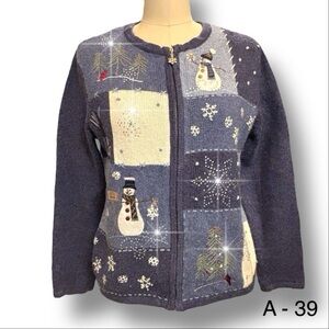 Croft & Barrow Heavy Rhinestones Sweater Christmas Embroidered Silk Blend Sz PS